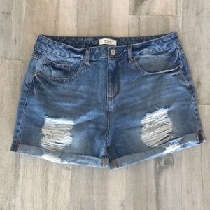 Distressed jean shorts